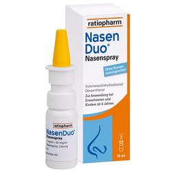 Eine Flasche Nasenspray und ihre Verpackung sind zu sehen.